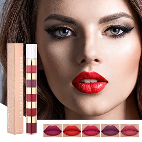 Conjuntos de presentes de perfume para mulheres 5 batom colorido Mattes non stick xícara impermeável Lip Gloss Lip todos