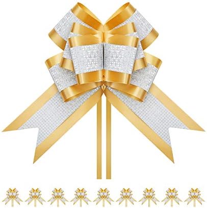 PackHome 10 Christmas Extra Grand Gift Bows, 7,5 polegadas de ouro Pull fitas e arcos para presentes, arcos de presente