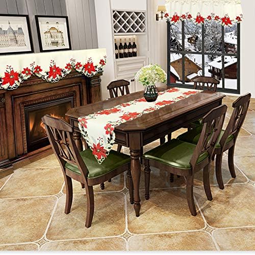 Grelucgo Large Holiday Bordado de Natal Poinsettia Table Runners 15x144 polegadas