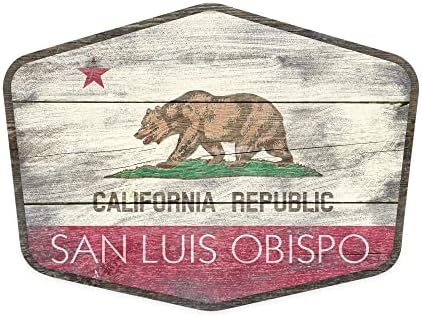 Adesivo de corte San Luis Obispo, Califórnia, bandeira estatal rústica, adesivo de vinil de contorno 1 a 3 polegadas, pequeno