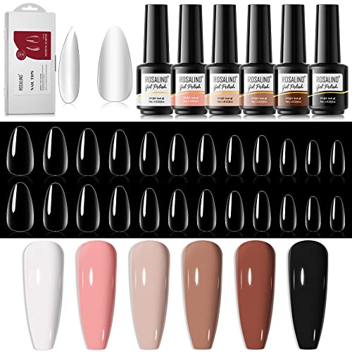 264pcs limpas de amêndoa média dicas de unhas com 6pcs Polonete de gel nud