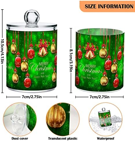 Alaza 2 Pack QTIP Dispensador de fundo verde com decorações de Natal e flocos de neve Banheiro organizadores de banheiro para bolas