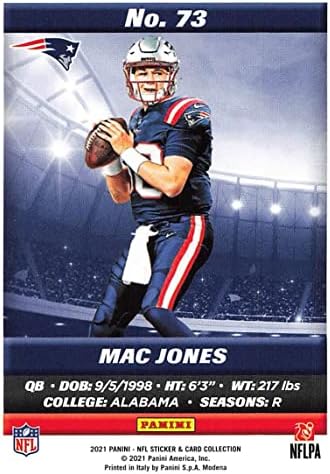 2021 Panini Standard Size Insert #73 Mac Jones RC Rookie New England Patriots NFL Football Trading Card