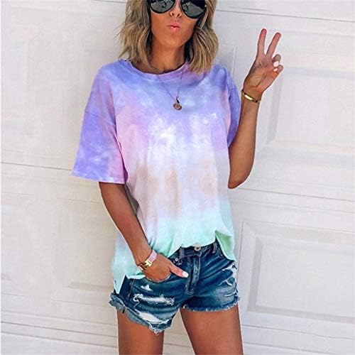 Camiseta de tie-dye Mulheres, Tops de verão feminino Tamas curtas T-shirt Camiseta Casual Casual Tops Bloups Dressy