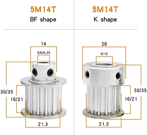 Axwerb Professional 2pcs Htd5m-14t Polas de tempo, tamanho de furo 5/6/6.35/8/10 mm de alumínio da cinturão de cinto de