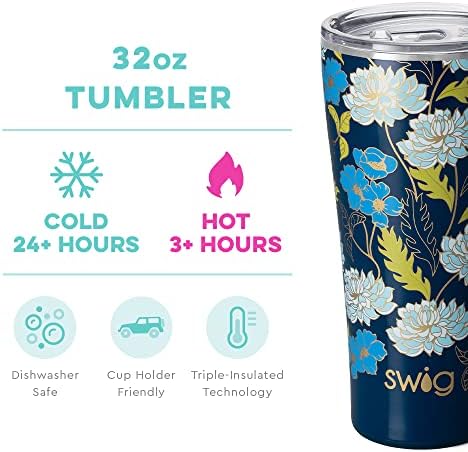 Swig Life XL Tumbler de 32 onças, copo de café isolado com tampa, porta -copos amigável, lava -louças em aço inoxidável,