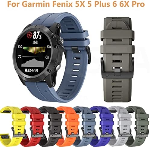 WTUKMO 26 mm Silicone Watch Band para Garmin Fenix ​​6x 6Pro Relógio Redução Rápula de Strap de pulseira Easy Fit for Fenix ​​5x