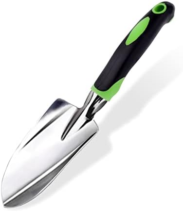 Trowel de jardim e pá de pá de largura, apontada com alça ergonômica sem deslizamento emborrachada para plantar, transplantar, ervas daninhas, mover e suavizar o solo - presente de jardinagem