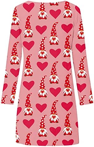 Crewneck feminino do Dia dos Namorados 3/4 Manga Cute Gnome Print A Line Mini Dress Comfort Spring Summer Summer Dresses