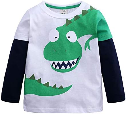 Criança infantil de retalhos de retalhos de camisa de desenho animado dinossauro impressão capuz meninos tops menino manga longa