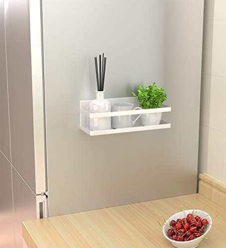 Alphyse Magnetic Spice Rack, prateleira magnética para geladeira, organizador de geladeira magnética forte, organizador de cozinha magnética para economizar espaço com 2 ganchos removíveis 1
