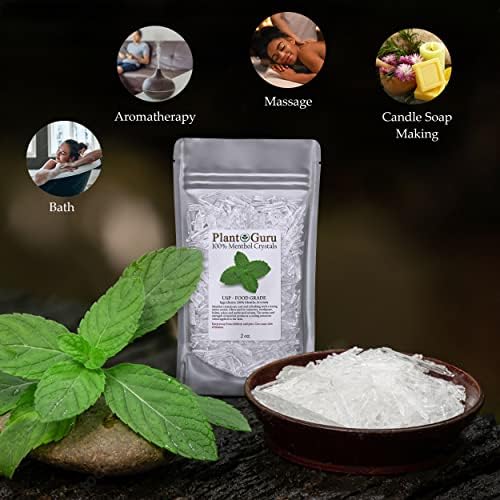 Cristais de mentol 1 lb. Mentha arvensis puro Grade de alimentos USP natural - Ótimo para cosméticos, pomadas, bálsamos, cremes e sabão.