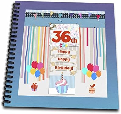 Imagem 3drose de 36ª etiqueta de aniversário, cupcake, vela, balões, presente. - desenho de livros