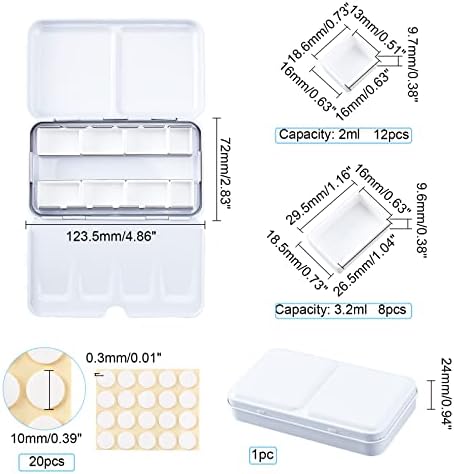 PH Pandahall Pequeno estanho de paleta de aquarela vazio com 8pcs PANS COMPLETAS 12PCS MEIAS PANES 20PCS DUPLO LATEREIRA