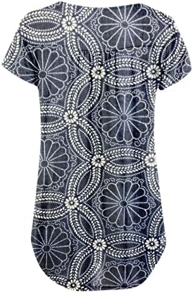 Botão feminina henley casual plus size túnica tops floral em vil de manga curta de manga curta T GLUSS FLOWY BLOUS