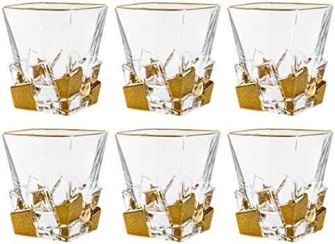 Barski - Glass de qualidade européia - Crystal - Conjunto de copos quadrados - Double - Tumblers antiquados - DOF - Tumbler é 11,7 oz. - Com design de cubos de gelo de ouro fosco - os óculos são feitos na Europa