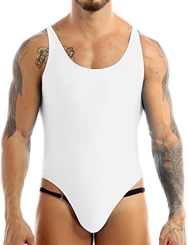 Yartina Men's Racer Back Bodysuit Tank Letard Stretch Swimsuit One Piece Thong Singlet