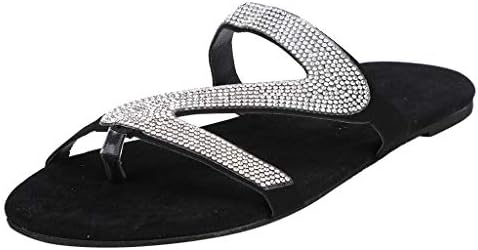 Sandália de fudule para mulheres strass strass com flops planos confortáveis ​​Crystal Sandals Casual Summer Travel