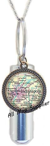 Colar de urna de cremação de moda allmapsupplier, colar de urna de cremação de mapa de Indianapolis, jóias de mapa de
