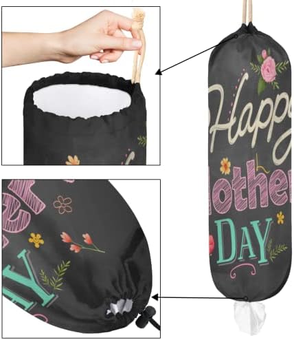 Happy Mothers 'Dia das Mães Grandes portador de bolsa de supermercado, Flores florescendo Organizador de sacos plásticos com lancho
