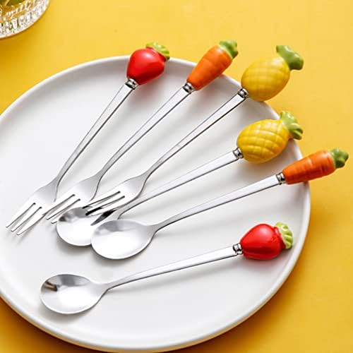 Stobok Mistura colheres de 4pcs colheres de aço inoxidável garfos de morango de morango, colher de sobremesa para colher para mel para chá de chá de chá sobremesa de aço inoxidável utensílios