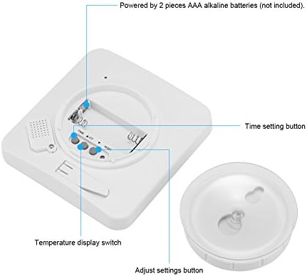 Relógio de parede do chuveiro de aozbz, cronômetro de cozinha digital com alarme, timer de tela de toque à prova d'água, exibição de umidade de temperatura com copo de sucção Hole