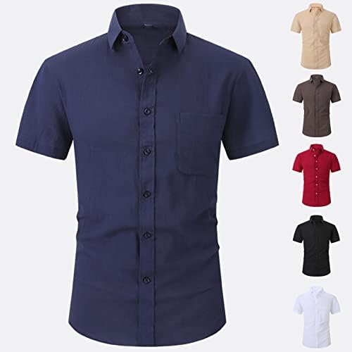 Camisa de vestido de linho de algodão Cambkatl para homens de verão casual manga de manga curta camisetas de ajuste
