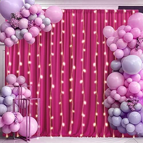 Cortina de pano de fundo de 10x10 FUCHSIA Para festas de festas de aniversário rugas grátis cor -de -rosa quente cortinas