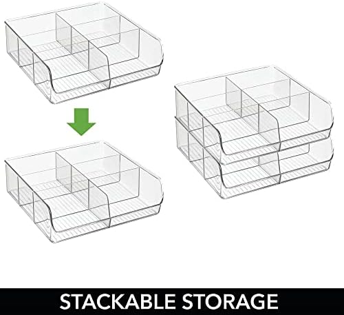 Organizador de lixeira larga de armazenamento de alimentos de plástico mdesign com 6 compartimentos para armário de cozinha, despensa, prateleira, gaveta, geladeira, organização do freezer - segura barras de lanches - coleção Ligne - 8 pacote - Limpo