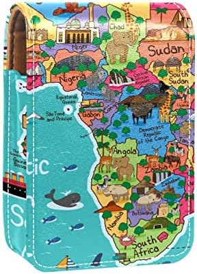 Africa mapa de batom pequeno estojo de batom com espelho para bolsa, suporte de maquiagem cosmética de couro durável, kit de armazenamento