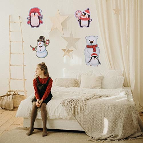 60pcs Cutupções de inverno, decoração de sala de aula, Snowman Snowflake Penguin Urso Cutouts com cola de pontos para decoração de festa