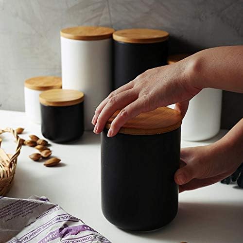 Jarra de armazenamento de alimentos, jarra de armazenamento de alimentos em cerâmica com tampa de bambu de focas herméticas, design moderno de armazenamento de alimentos cerâmicos para café com chá de chá solto caddy de açúcar