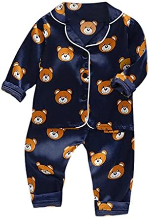 Meninos de 1 ano, meninos de criança urso de sono pijamas longas roupas de bebê mangas de desenho animado pijamas12 14 algodão