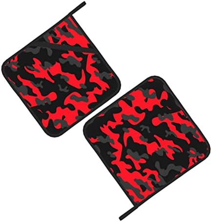 Suportes de panela de camuflagem vermelha para forno de cozinha Conjunto de 2 peças Máquina lavável Potholders resistentes