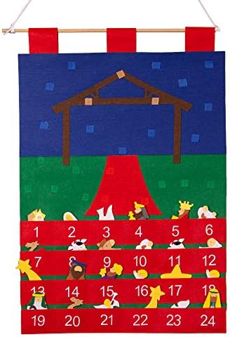 Bom calendário de advento de Ruby Felt para crianças, pendurando contagem regressiva para o Natal, calendários com bolsos e 24 ornamentos