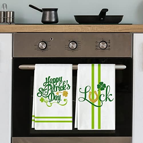 AnyDesign St. Patrick's Day Toalhas de cozinha brancas de prato verde shamrock 18 x 28 polegadas Clover Lucky Cotton Mold Hand Toalhas para cozinha de cozinha em casa de férias, 4 pacote