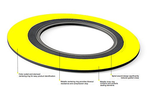 Sterling Seal and Supply, Inc. API 601 90003304GR150 Banda amarela com junta de ferida em espiral cinza, variações de alta temperatura e/ou pressão, tamanho de tubo de 3 , flange de classe de 150#, enrolamentos de 304ss com um preenchimento de grafite flexível