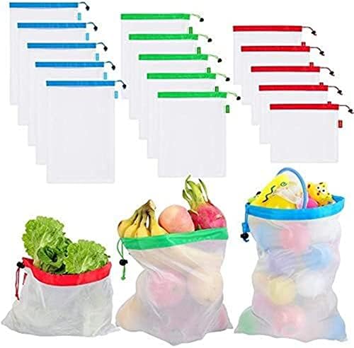 Mesh reutilizável sacos de produtos, 12 pacote, pequeno, médio, tamanhos grandes, nylon natural de BPA, vegetais de compra e loja,
