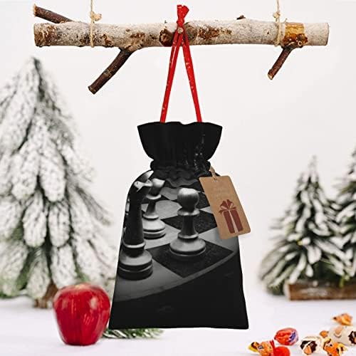 Aunsttern Drawstrings Sacos de presente de Natal 3D-Black-White-Chess-Battle apresenta sacos de embalagem de sacos de embrulho de