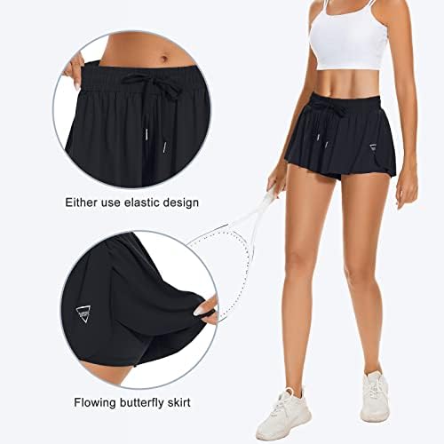 Shorts de borboleta de Zando, shorts de corrida esvoaçantes para mulheres com bolsos 2 em 1 shorts atléticos para mulheres shorts