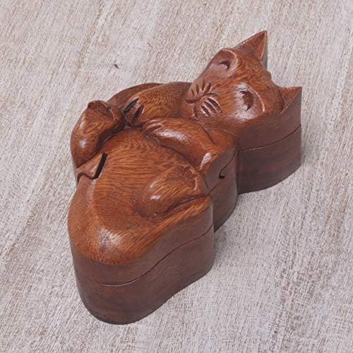 NOVICA CAT CAT CAIXA DE DOR CAT, BROWN, 'CAT AT PLAY'