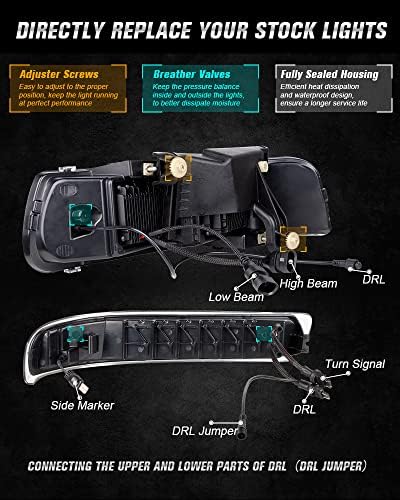 RAMJET4X4 LED FARÇONS MONTAGEM COM LUZES COMPATÍVEIS COM 1999-2002 Chevy Silverado 2000-2006 Chevrolet Suburban Tahoe Bumper Headlamps Substituição DRL Turn Signal Hi/Beam Low Beam