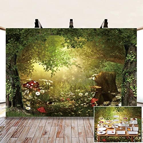 Leowefowa 10x6,5ft Birthday Birthday Birthday Fairytale Jungle Forest Bashdrop Cogumelo Baby Churcha Backgramento