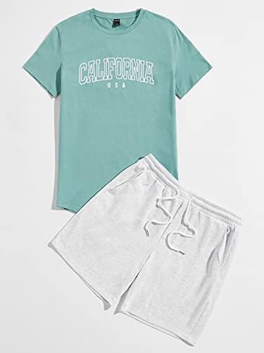 Roupas de duas peças do NIBHZ para homens, camiseta gráfica e shorts de trilha de bolso inclinados