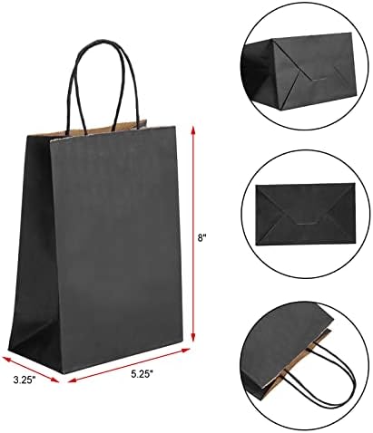 RNORRI Sacos de presentes 50pcs 5.25x3.75x8 Sacos de papel pretos pequenos pequenos sacos de papel pretos com alças