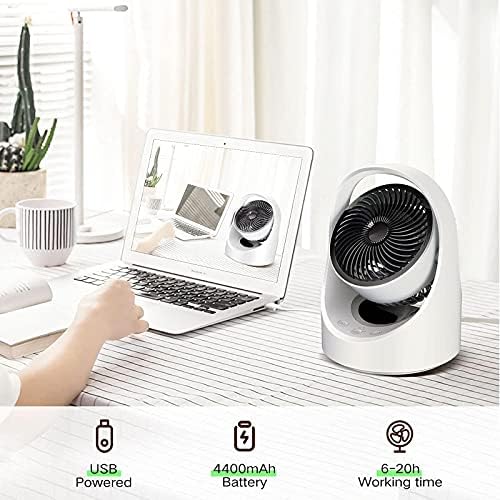 Fã de desktop ZJyfai, fãs para quarto de casa, fã de família pequena e silenciosa, fã recarregável de 4 velocidades, fã de refrigeração USB, luz LED, ventilador de circulação de ar branco, adequado para casa, escritório, viagem