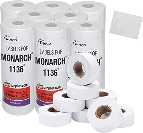 Etiquetas de preços brancos para Monarch 1136 Price Gun - Caso de 8 mangas, 112.000 rótulos de rótulos de carrinho