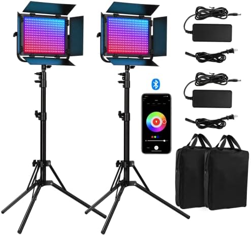 Nitsine Controle de aplicativos LED Kit de iluminação de painel de luz LED, 2-Pack 45W Bi-Color Dimmable + Stand Light,