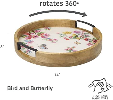 Noções básicas de gourmet de Mikasa Birds Butterflies Lazy Susan serve bandeja, 14 polegadas, multicolorida
