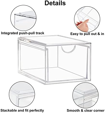 BOXALLS 2 Pacote de gavetas de maquiagem de organizador acrílico acrílico, organizador de armazenamento claro mais grosso